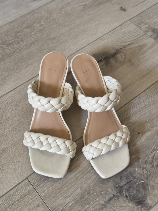 Shoes - Braided Double-Strap Slide Heels in White - Women